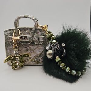 Fish Leather Grey/Green/Gold Mini Handbag with Turtle Charm